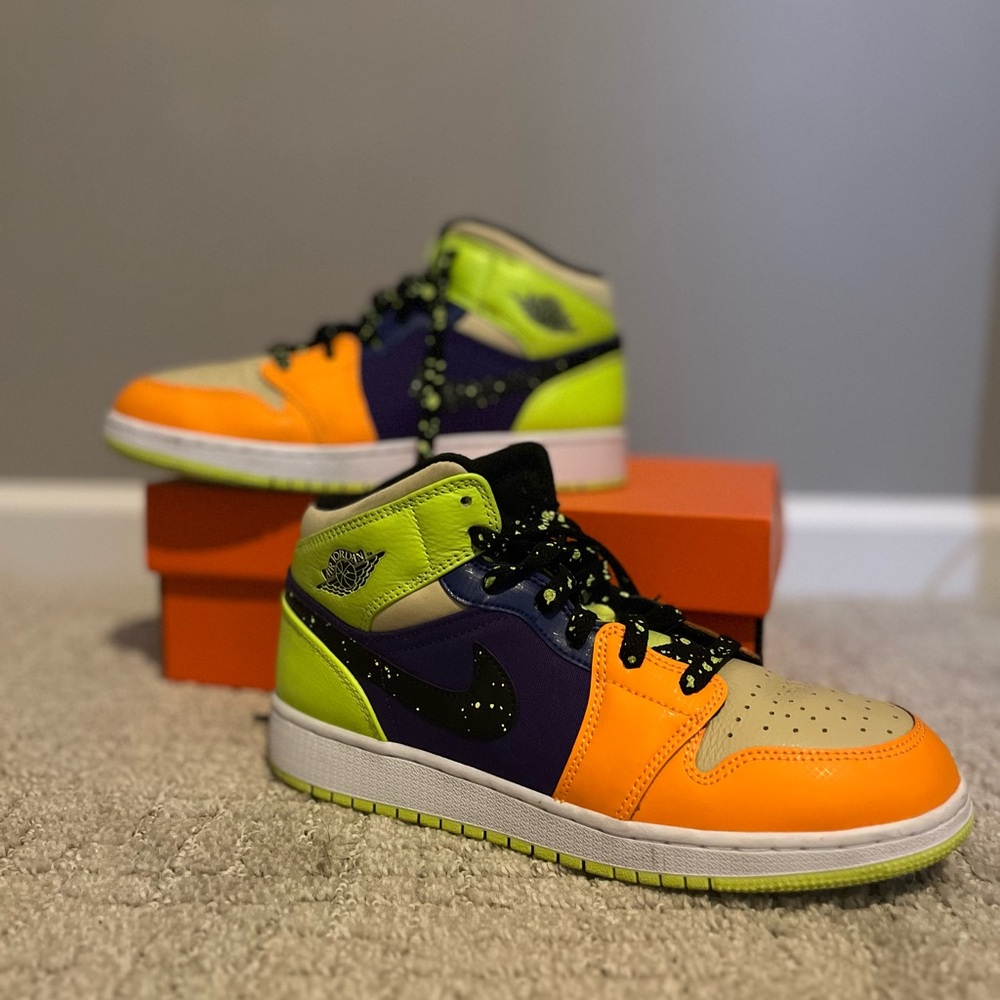 Nike Air Jordan Mid Neon Orange and Green Sneakers